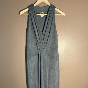 Anne Klein v neck  silver lurex sleeveless dress